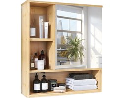 Mercadome® Badkamerkastje - Medicijnkastje - Badkamerkasten Hoog - Ruimtebesparend - Multifunctioneel - Met Spiegel - Hout - 56x16x61cm