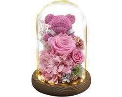 Mercadome® Eeuwige roos - Roos in glas - Longlife rozen - langhoudbaar - Incl. Led - Valentijnsdag cadeau - Roze