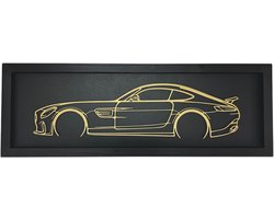 Mercedes AMG wanddecoratie - Hout Schilderij met omlijsting - Mercedes AMG GTS - 80 x 28 cm - Mancave - Muurdecoratie - Sportwagen - Supercar - Sportauto