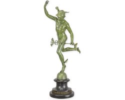 Mercurius - Bronzen Beeld - Hermes - Kunst Sculptuur - Mythologie - Groen Brons Decoratie - 28x15x55