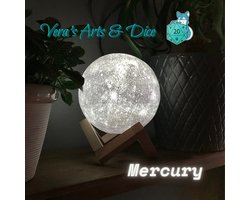 Mercurius Lamp | Vera's Arts & Dice | 16 Verschillende Kleuren | Planeet Lampen | LED Lamp | Oplaadbaar Dimbaar Stroboscoop Effect Mogelijk Aanraak Gevoelig Afstandsbediening | 3D Print Handmade | Lampen Sfeerverlichting | Slaapkamer Woonkamer