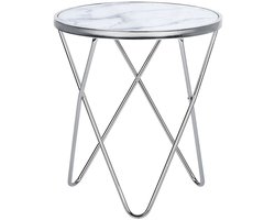 MERIDIAN - Bijzettafel - Wit/Zilver - Veiligheidsglas