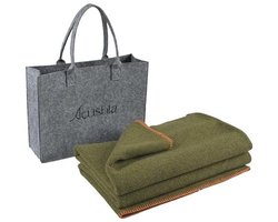 Merinowollen Deken - Grote Wollen Plaid voor Bed en Bank - 160 x 200 cm - Legergroen - Perfect voor Koud Weer