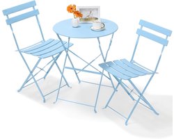 MERKLOOS-3-delige Bistroset: Inklapbare Tafel & 2 Klapstoelen voor Balkon & Tuin – Verkrijgbaar in Helderblauw.