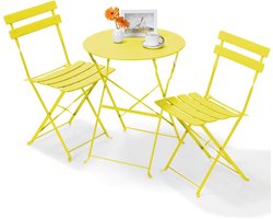 MERKLOOS-3-Delige Gele Bistroset: Inklapbare Bistrotafel en 2 Klapstoelen – Perfect voor Balkon & Tuin.