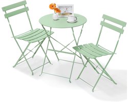 MERKLOOS-3-delige Groene Bistroset: Inklapbare Tafel & 2 Klapstoelen voor Balkon & Tuin – Duurzaam Metaal.