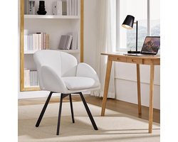 MERKLOOS-Fluweelachtige Bureaustoel - 360° Draaibaar, Met Dubbel Zitkussen en Bloembladvormig Design, Geschikt voor Kantoor, Slaapkamer of Woonkamer (Wit)