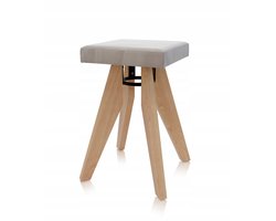 Merkloos Keukentabouret met Houten Frame en Gestofferede Zitting - Steen
