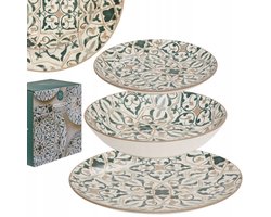 Merkloos Servies Set voor 4 Personen - Porselein met Plantenmotief