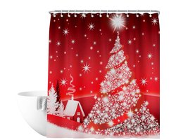 Merkloos® Waterafstotende douchegordijn met kerstboom en sneeuwvlokken motief