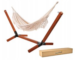 Merkloze Houten Hangmat Standaard Set met 2-persoons Boho Hangmat