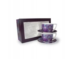 Merkloze Koffiekopjes met Schotels, 2 stuks, Mozaïek Paars