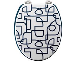 Merkloze MDF Toiletbril, Wit met Blauw Patroon, 37,5x46 cm