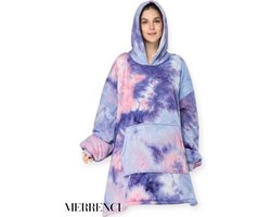 MERRENCI® | Hoodie Deken | Oversized Winter hoodie| Capuchon deken | Roze en paarse tie-dye