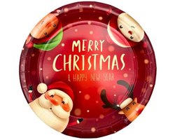 Merry Christmas Bordjes - 10 Stuks - Rood - Kerst Wegwerpbordjes - Ø 22,5 cm..