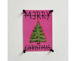 Merry Christmas kerstkaarten - KERSTBOOM roze - A6 - van kunstenaar Frank Willems