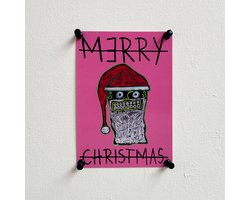 Merry Christmas kerstkaarten - KERSTMAN roze - A6 - van kunstenaar Frank Willems