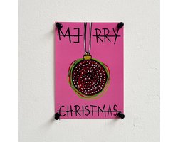 Merry Christmas kerstkaarten - KERTSBAL roze - A6 - van kunstenaar Frank Willems