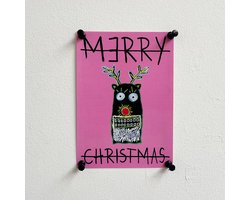 Merry Christmas kerstkaarten - RUDOLPH THE REDNOSED RENDEER roze - A6 - van kunstenaar Frank Willems