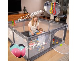 Merzey® Grondbox baby - Speelbox 150x150 cm - Met accessoires – Grijs