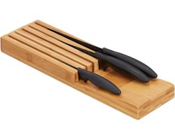 messenblok bamboe - voor 5 messen - voor lade - 3,5 x 11 x 39 cm