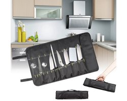 Messenopbergtas – messenmap - kookgerei - Professionele messenrol voor chefs – Biedt plaats aan tot 22 messen – Draagbare zwarte bestektas voor chefs – Reisorganizer voor keukengereedschap – 35,5 × 58 cm – Messen niet inbegrepen