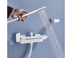 Messing Badkraan, Waterval Badkuip Badkamer Kraan Set met Handdouche Badkraan Gouden Badkraan Wandmontage Badmengkraan