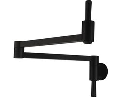 Messing Keukenkraan - Wandkraan Zwenkarm - Pannen Vullen - Dubbele Scharnierarm - 60 cm - Zwart