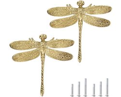 Messing ladeknoppen - 2 stuks trekhandvat kast dressoir handvat - Dragonfly ontworpen meubelknop met schroef