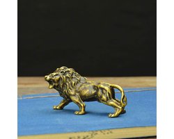 Messing Leeuw Standbeeld - Koperen Beeldje - Decoratie Thuis - Massief Bronzen Ornament - Zoals Afgebeeld - Antiek Koper