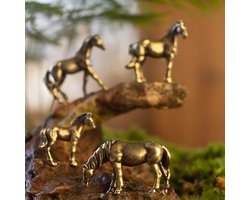 Messing Paard Beeldje - Antiek Koperen Paard Sculptuur - Feng Shui & Zodiac Woondecoratie - 2,7 cm - Miniatuur Paardenfiguur