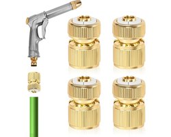 Messing slangverbinder set voor tuinslang - 1/2 inch - 4 stuks - Snelle eindverbinding - Tuin- en keukengereedschap