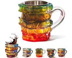 Met de hand beschilderde mok in de vorm van een boek - 3D beschilderde mok in de vorm van een boek - Gekleurd kunstharsglas - Creatieve mok (Vorm*D)