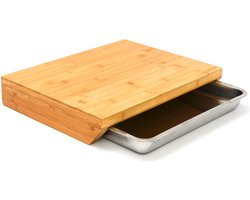 Met Metalen Lade: Bamboe Snijplank 49x37 Massief Keukenplank Trancheerplank met Stalen Opvangbak