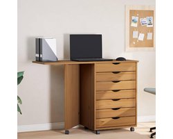Met, Werktafel Waaierkast Kantoorkast Opbergkast Lade Kast Bijzetkast Geschikt voor Kantoor Studeerkamer Honingbruin Massief Hout Penen