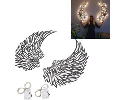 Metal Angel Wings Wall Decor - Hanging Light Up Wall Art 18.1inH x 8.2inW with LED Verlichting voor Thuis, Slaapkamer, Woonkamer, Tuin, Kantoor