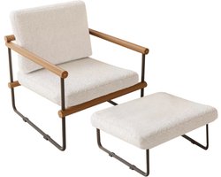 Metal Armchair and Footstool Accent Chair with Metal Frame Chair with Sponge Cushion Cotton Linen Fabric Backrest Chair Matte Baking Paint Metal Reading Arm Chair for Living Room Home Black-Brown