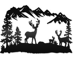 Metal Art Wanddecoratie - IJzeren Hangende Berg Herten - Forest Wandsculptuur - Zwarte Moderne Ornamenten - Eenvoudige Accessoires voor Rustieke Dieren - Jacht Slaapkamer Buiten Decoratie 30x19.8cm