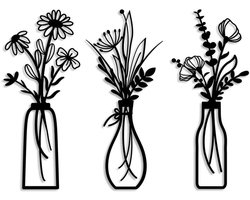 Metal Bloemen Muurdecoratie - 3 Stukken - Vazenmotief - 3 Stks - Voor Woonkamer En Slaapkamer