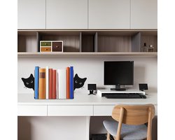 Metal Bookend 2 Stuks - Kat Design - Creatieve Verborgen Boekensteun - Voor School - Kantoor - Thuis - Zwart - 15 x 18 x 4 cm