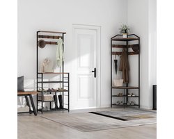 Metal Corner Coat Rack with 12 Movable Hooks and Storage - Freestanding Organizer for Hallway, Living Room, Bedroom, Office halmeubel met kapstok