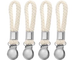 Metal Keuken Handdoeken Clip - 4 Stuks Theedoek Houder - Handdoek Haak met Hangende Gevlochten Katoenen Lus voor Thuis Keuken Badkamer Kasten - Beige