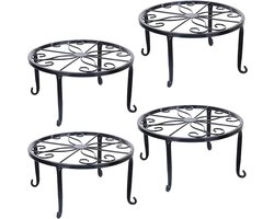 Metal Plant Stands Set - 23cm - Indoor/Outdoor - Flower Pot Holder/Drink Dispenser/Pumpkin Stand - Floor/Table Decoration - Black - Pack of 4