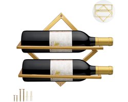 Metal Wall Mounted Wine Holder, Foldable Hanging Wine Rack Organiser for 2 Spirits Bottles, Bottle Rack, Wine Bottle Rack for Home Kitchen Bar Wall Decor