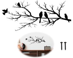 Metal wanddecoratie voor woonkamer - zwarte wanddecoratie met vogels - interieur en exterieur muren versieren - hangende takken