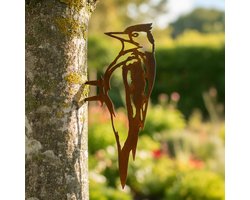 Metalbird Specht - Tuindecoratie buiten - Cortenstaal - 30x15cm - Lifestaal