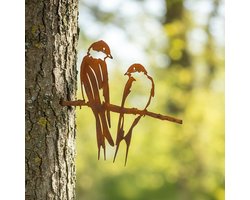 Metalbird Zwaluwen Paar | Cortenstaal Vogel Tuindecoratie – 30 × 25 cm | Buiten Wand- & Boomdecoratie | Lifestaal