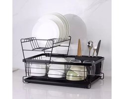 metalen afdruiprek met lekbak – compact afdruiprek voor keuken – afdruiprekken – Zwart – 15136