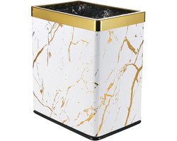 Metalen Afvalemmer - Prullenbakje Afvalbak - Badkamer Keuken Kantoor - Hondenbestendig Slank - 2.6 Gallon 27 cm - Wit Marmer