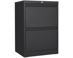 Metalen Archiefkast met 2 Laden - Brede Kantoorkast voor Hangmappen (A4 & Folio) - Documentenorganizer van Koolstofstaal - 74 x 45 x 90 cm - Zwart